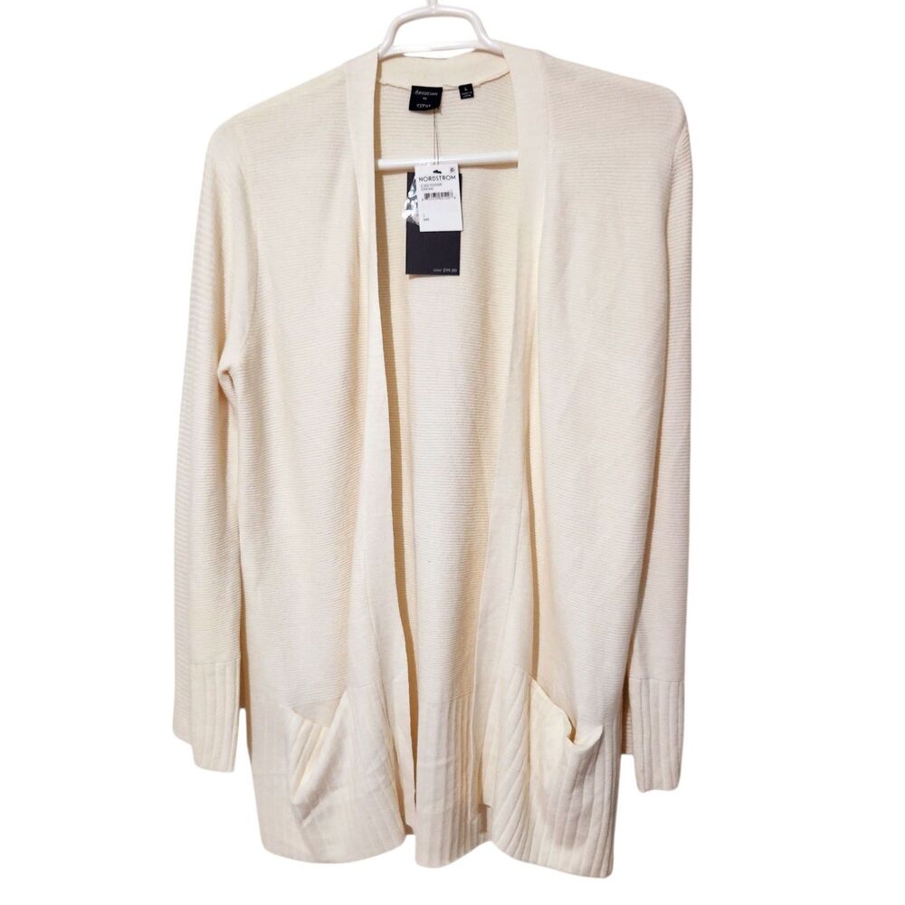 Devotion By Cyrus Open Cardigan Size Large Color Cream Long sleeve With Pockets